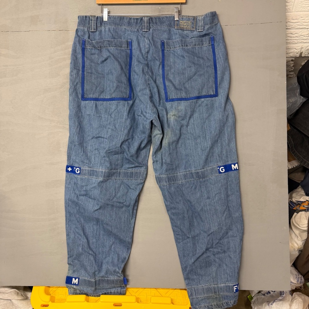 Vintage Marithe Francois Girbaud Shuttle Jeans Blue Logo Strap Baggy Pants 46